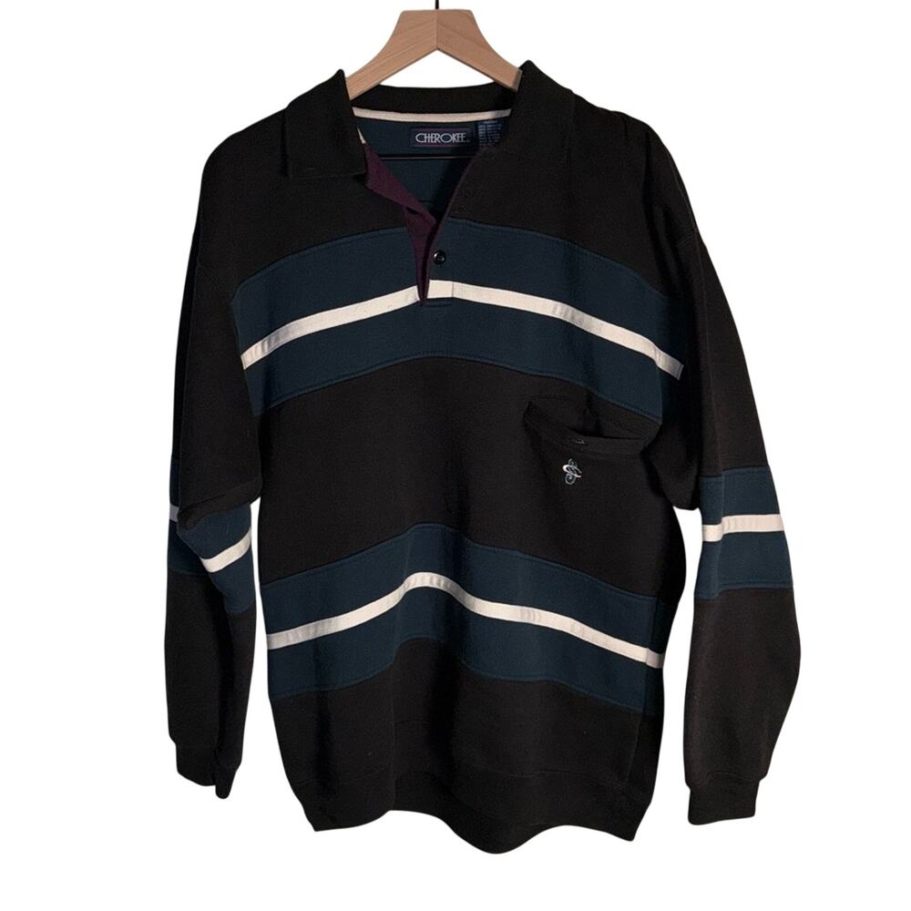 VINTAGE CHEROKEE rugby grandpa style collated retro cotton sweatshirt M